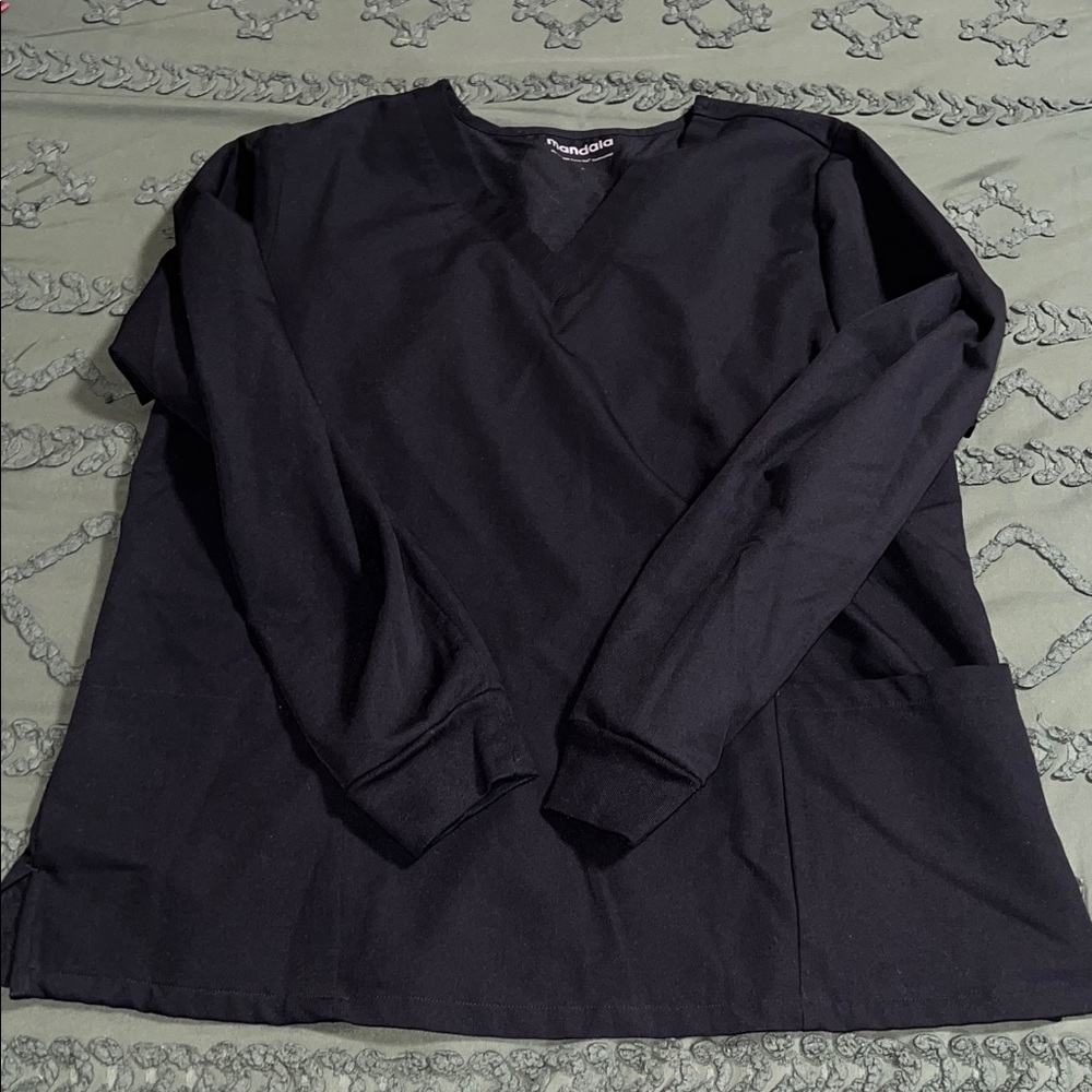 Mandala Black Long Sleeve Scrub Top